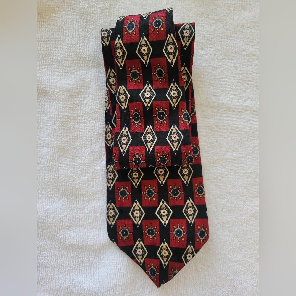 Bert Pulitzer Geometric Patterned Tie - Red and Black